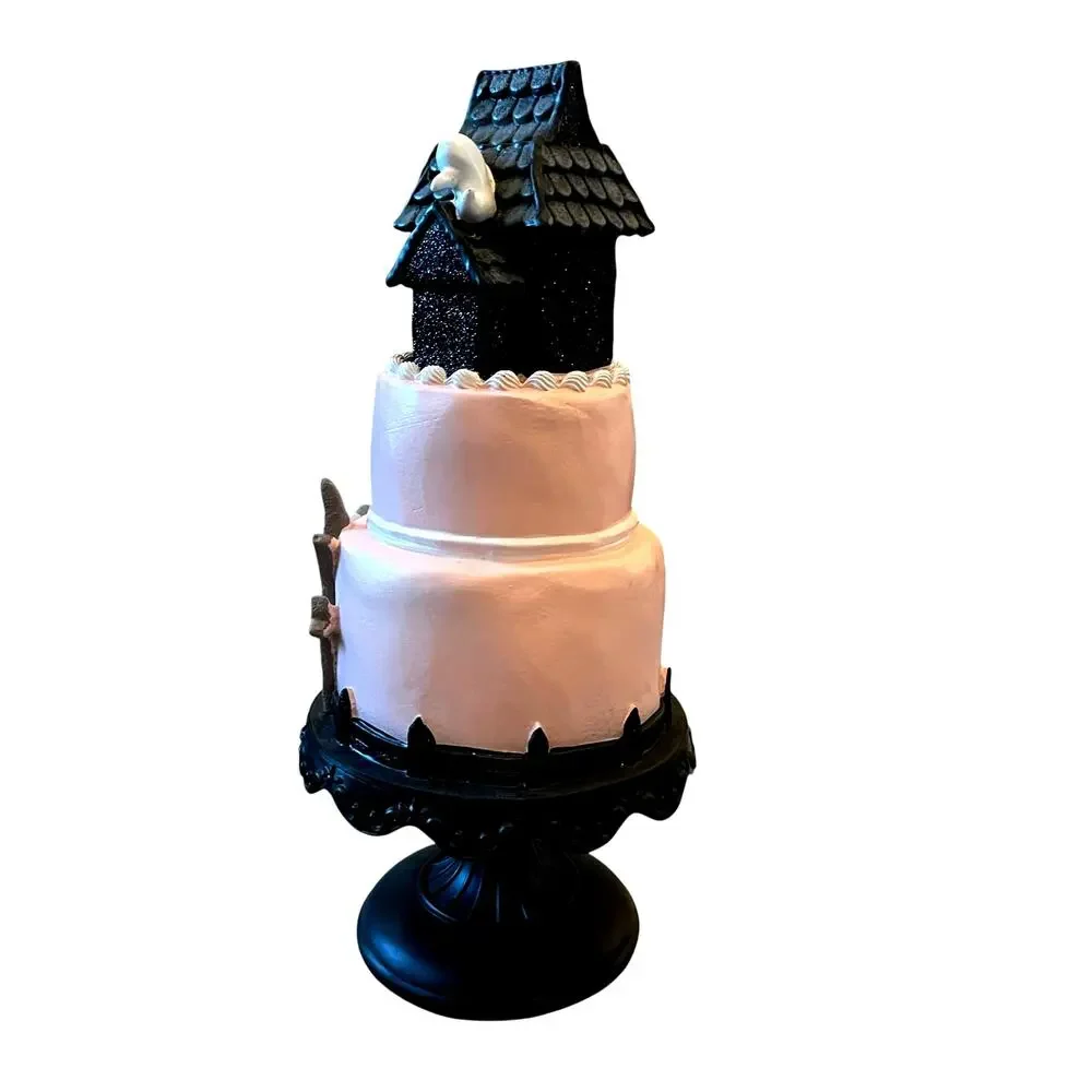 Viral Pink & Black Halloween Haunted House Faux Cake 22in Glitter Ghosts NEW
